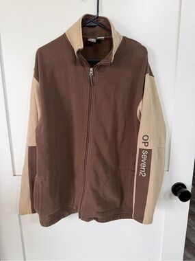 OP Brown & Tan  Full-Zip Sweater Sz L